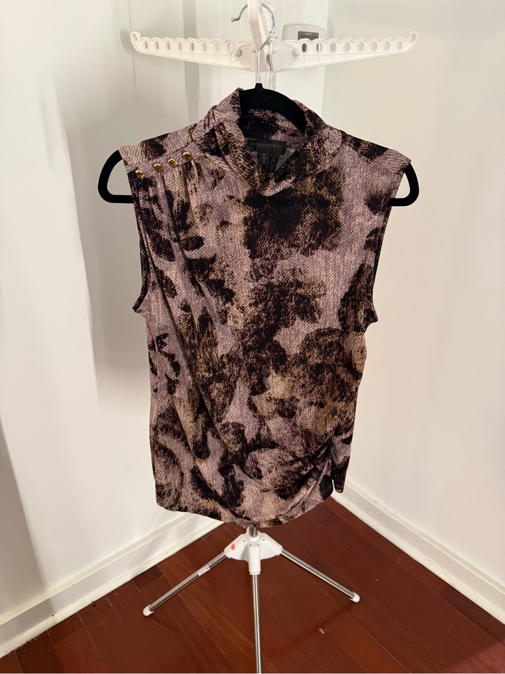 Donna Karan Brown and Black Sleeveless Mock Neck Tank